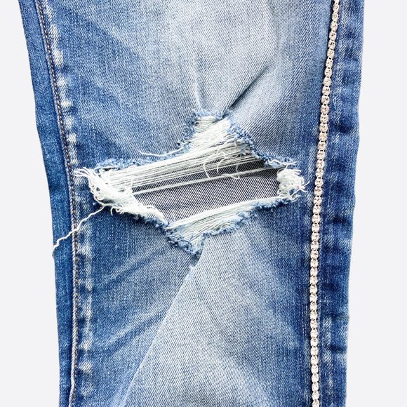 Amiri Blue Distressed Crystal Track Denim - Picture 3 of 6